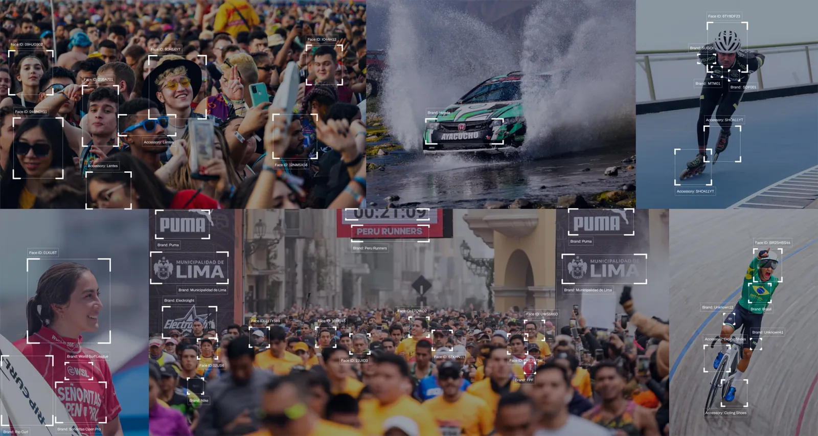 Fotos de eventos analizadas con visión computacional: rostros, marcas y accesorios detectados